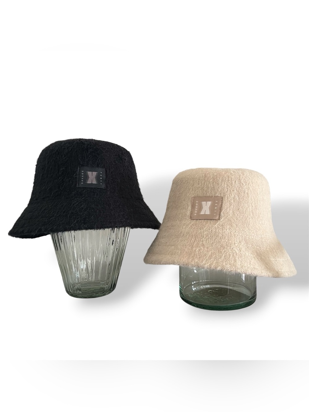 Savage X Fenty Cream and Black Fuzzy Bucket Hat Bundle